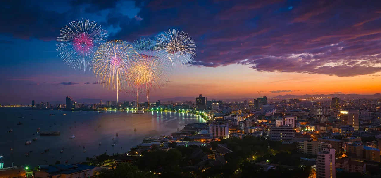 Fireworks over Pattaya at night