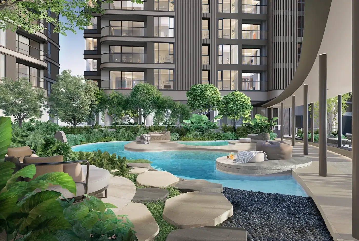 Beach pool and lagoon gardens at Aquarous