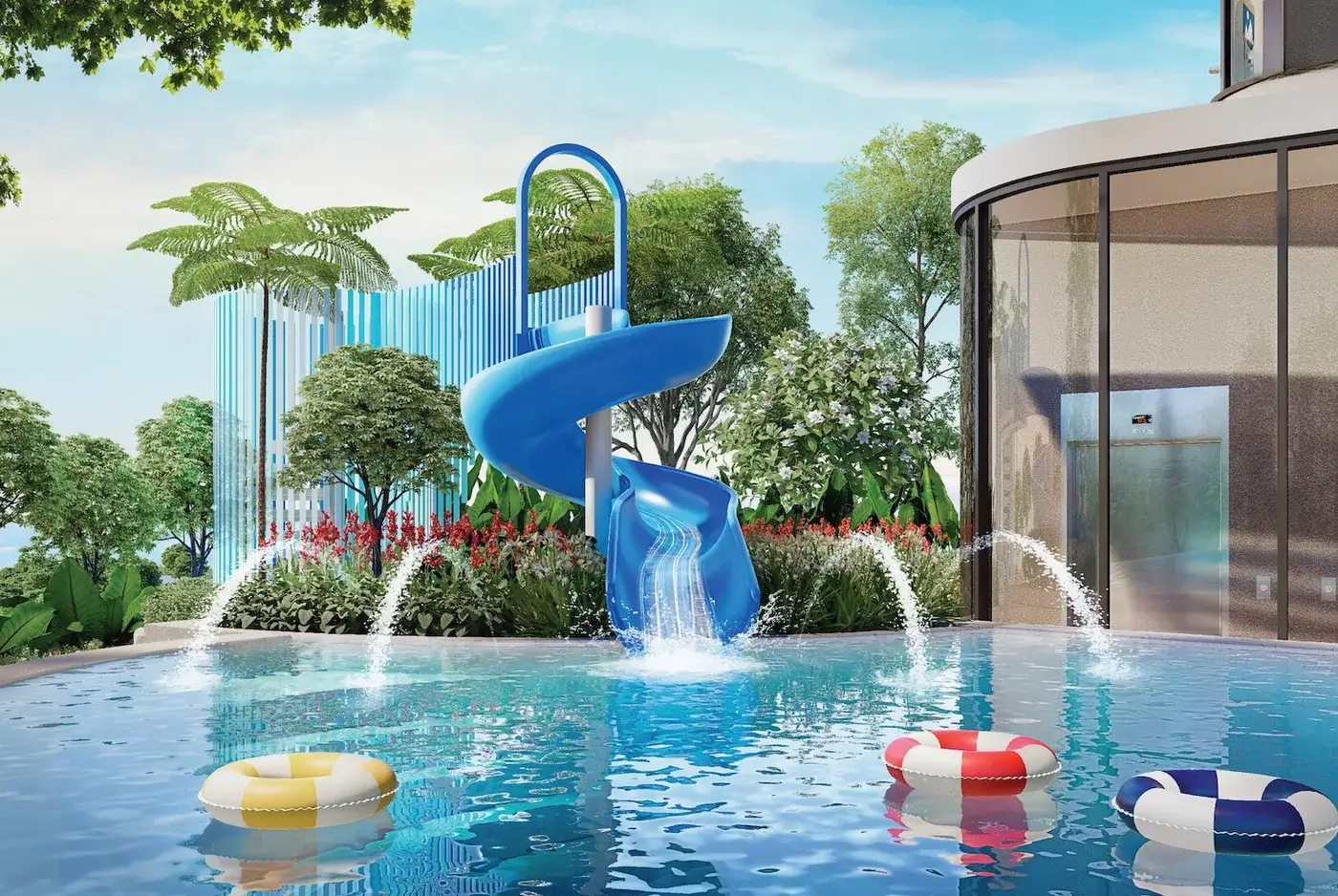 Aqua Park pools and waterpark from above, Aquarous