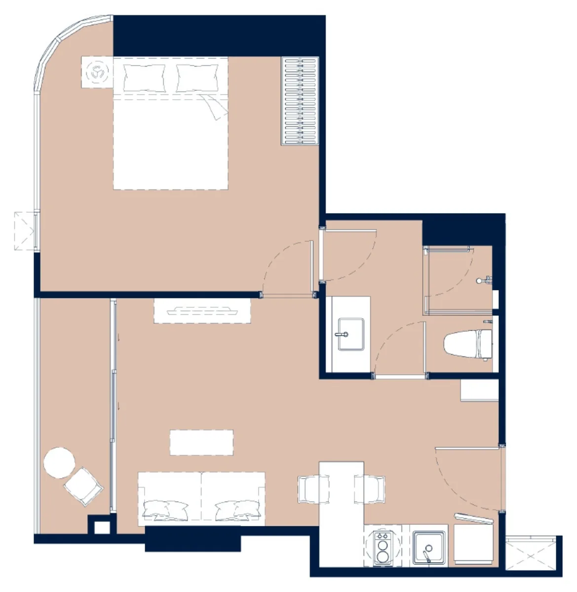 Aquarous 1 bedroom Deluxe 49 sqm floor plan