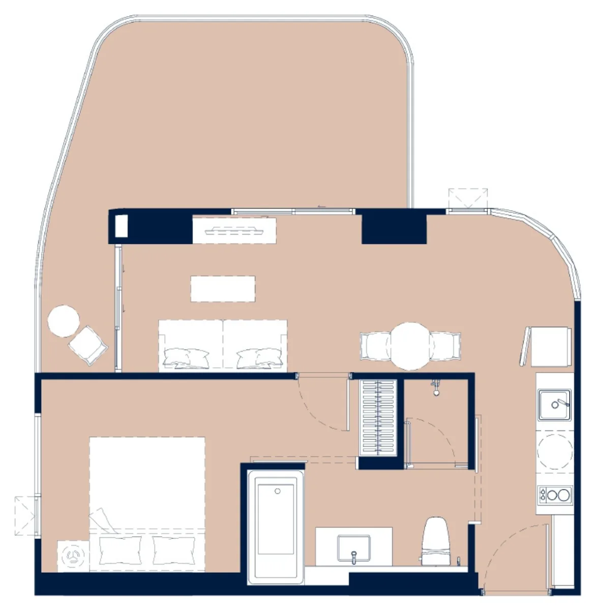 Aquarous 1 bedroom Deluxe 60 sqm floor plan