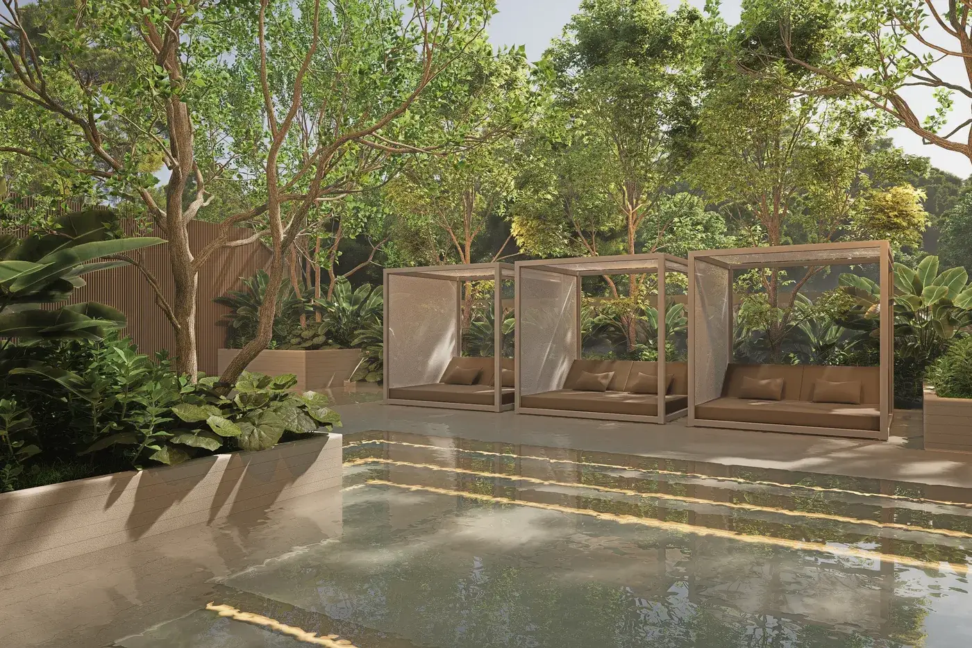 Garden pool and landscaping