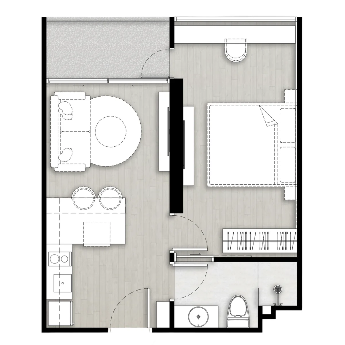 1 bedroom 40 sqm garden view floor plan