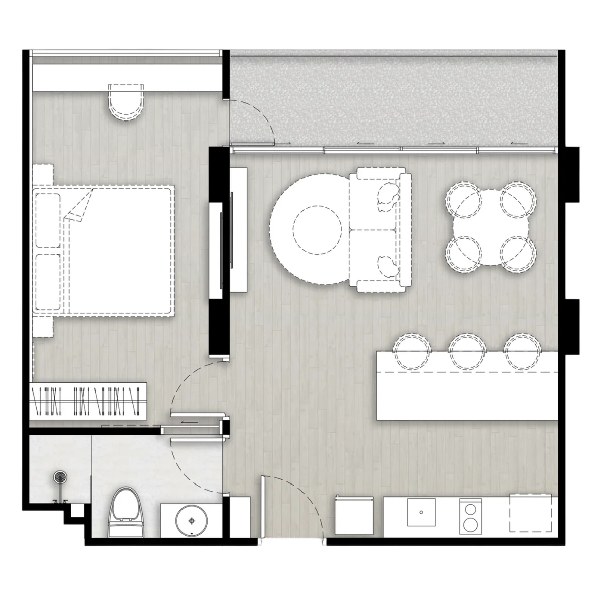 1 bedroom 54 sqm pool view floor plan