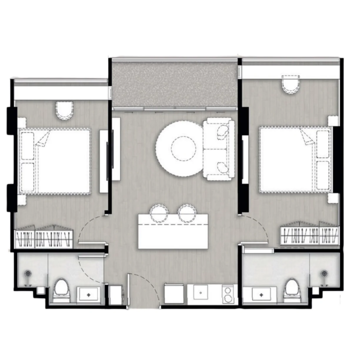2 bedroom 63 sqm pool view floor plan
