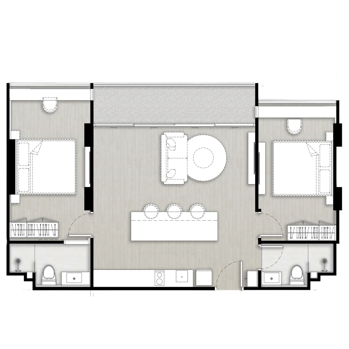 2 bedroom 77 sqm pool view floor plan