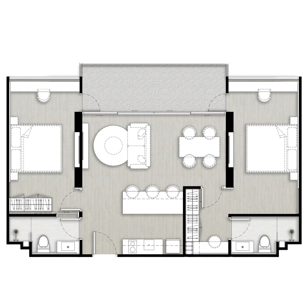 2 bedroom 82.9 sqm extended balcony floor plan
