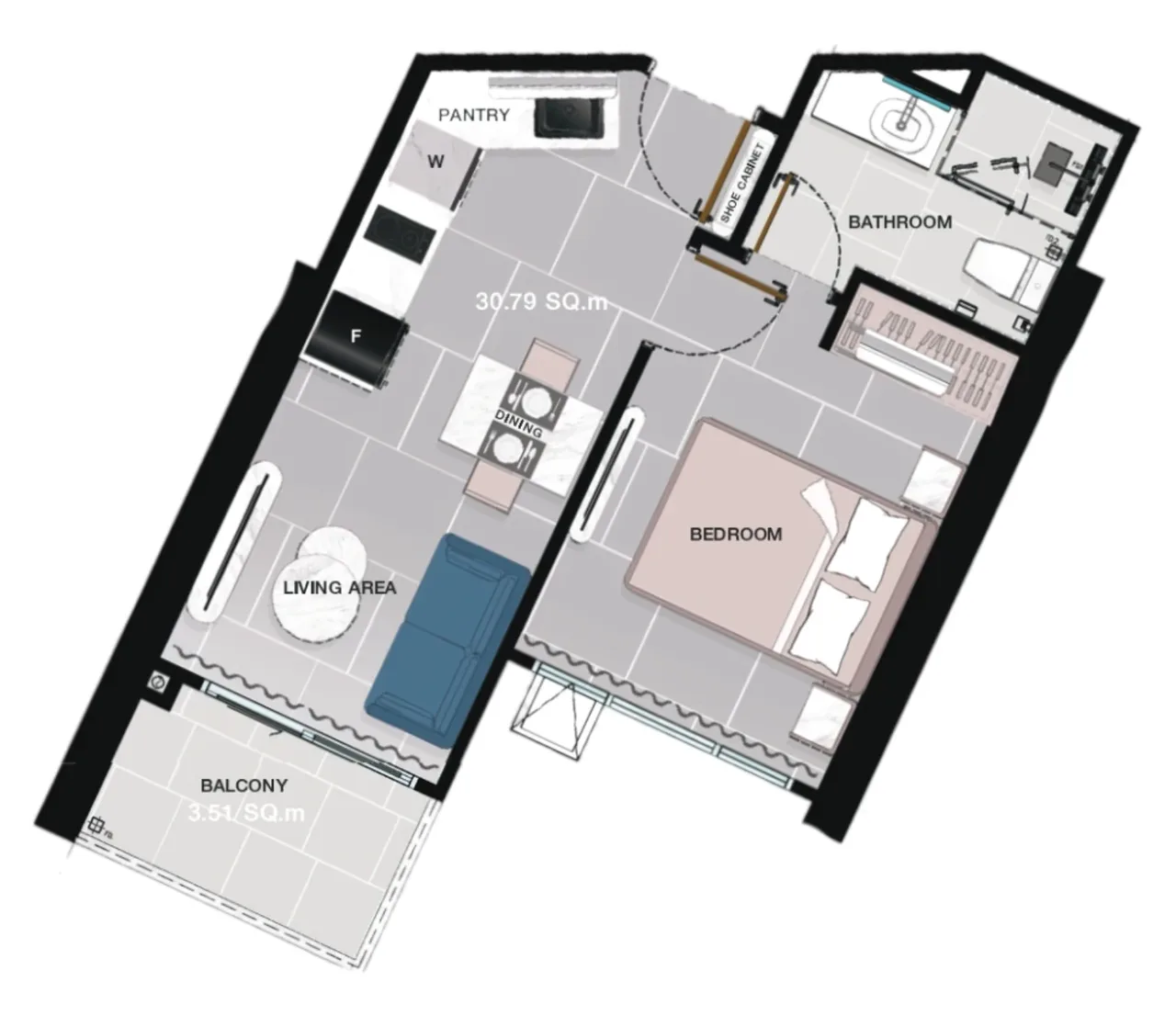 1 bedroom 34.3 sqm floor plan