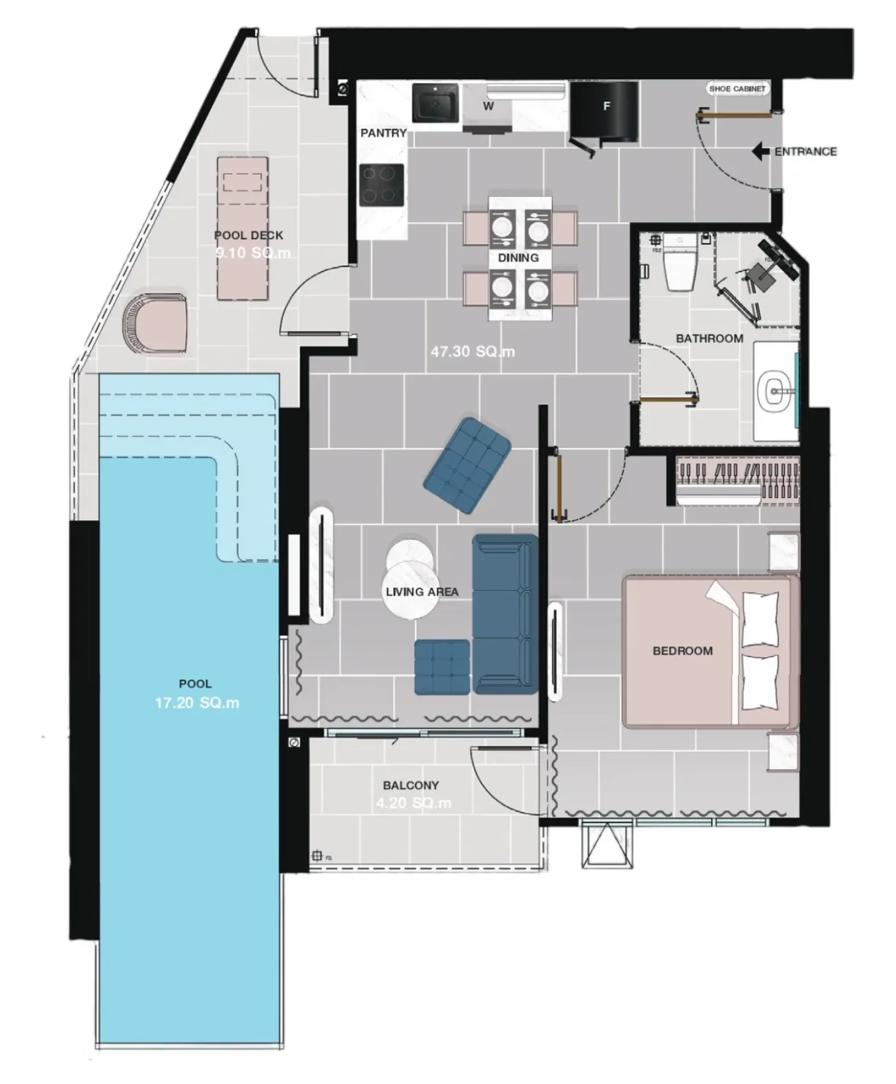 1 bedroom 77.8 sqm private pool floor plan