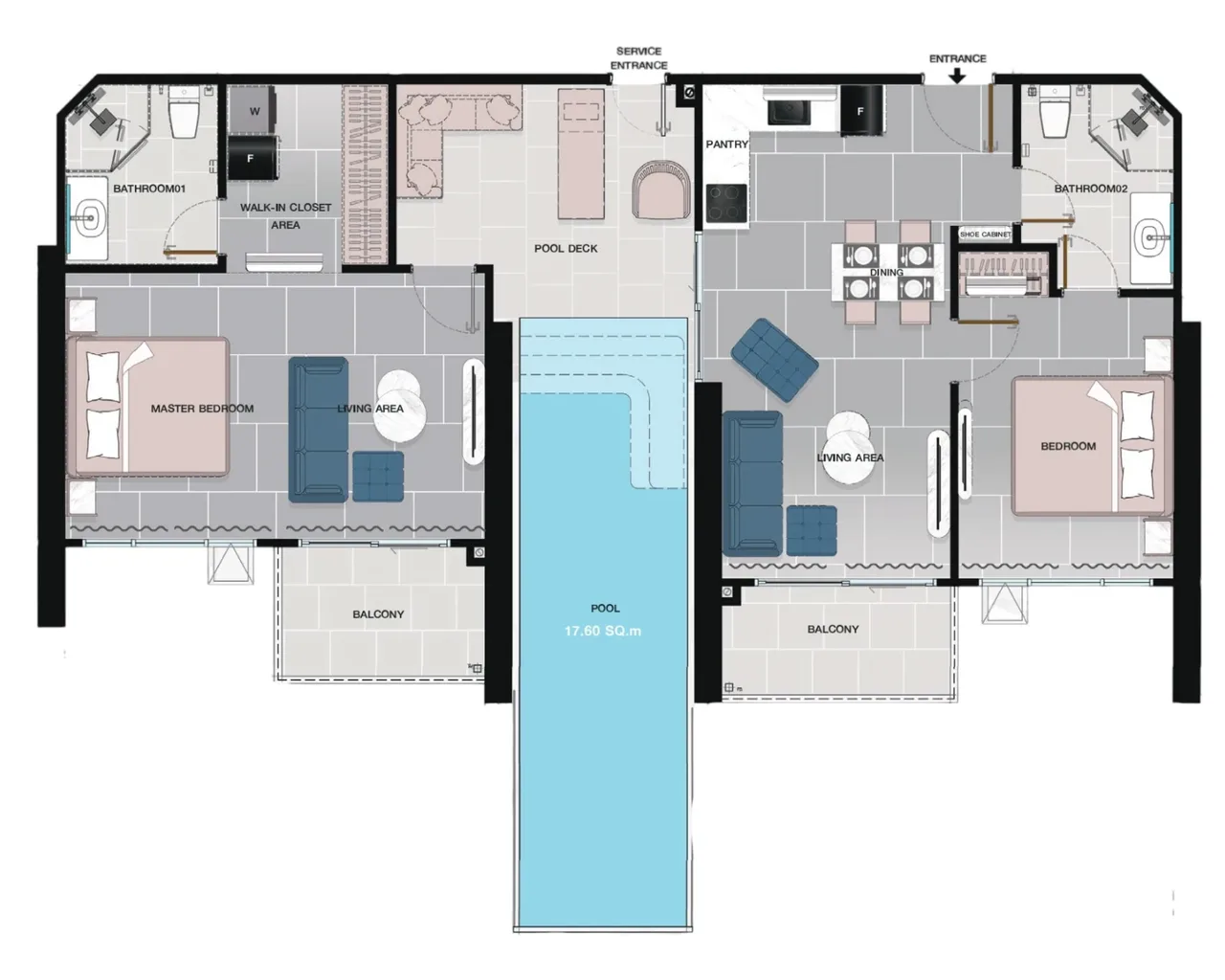 2 bedroom 110.2 sqm private pool floor plan