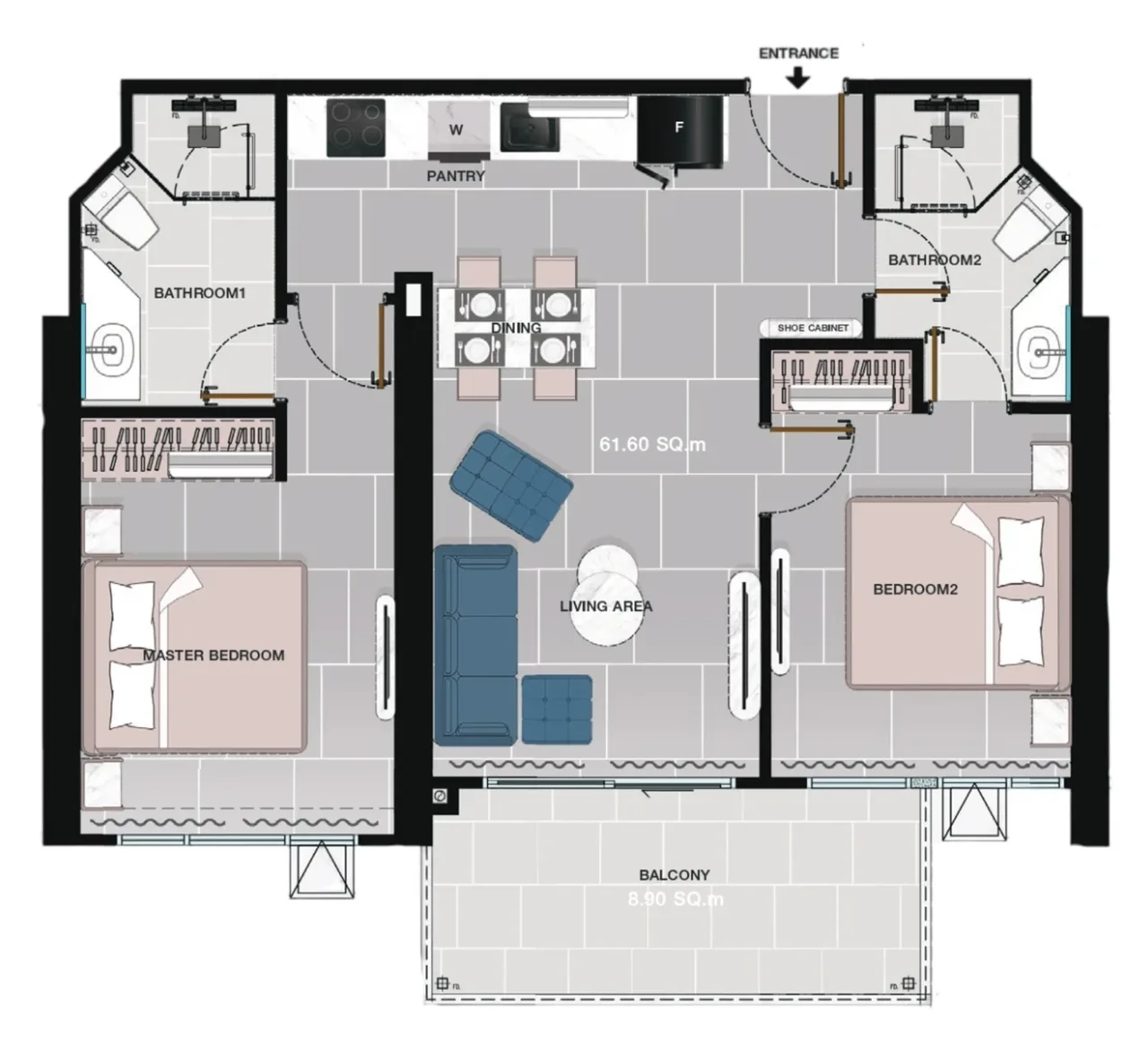2 bedroom 70.5 sqm floor plan