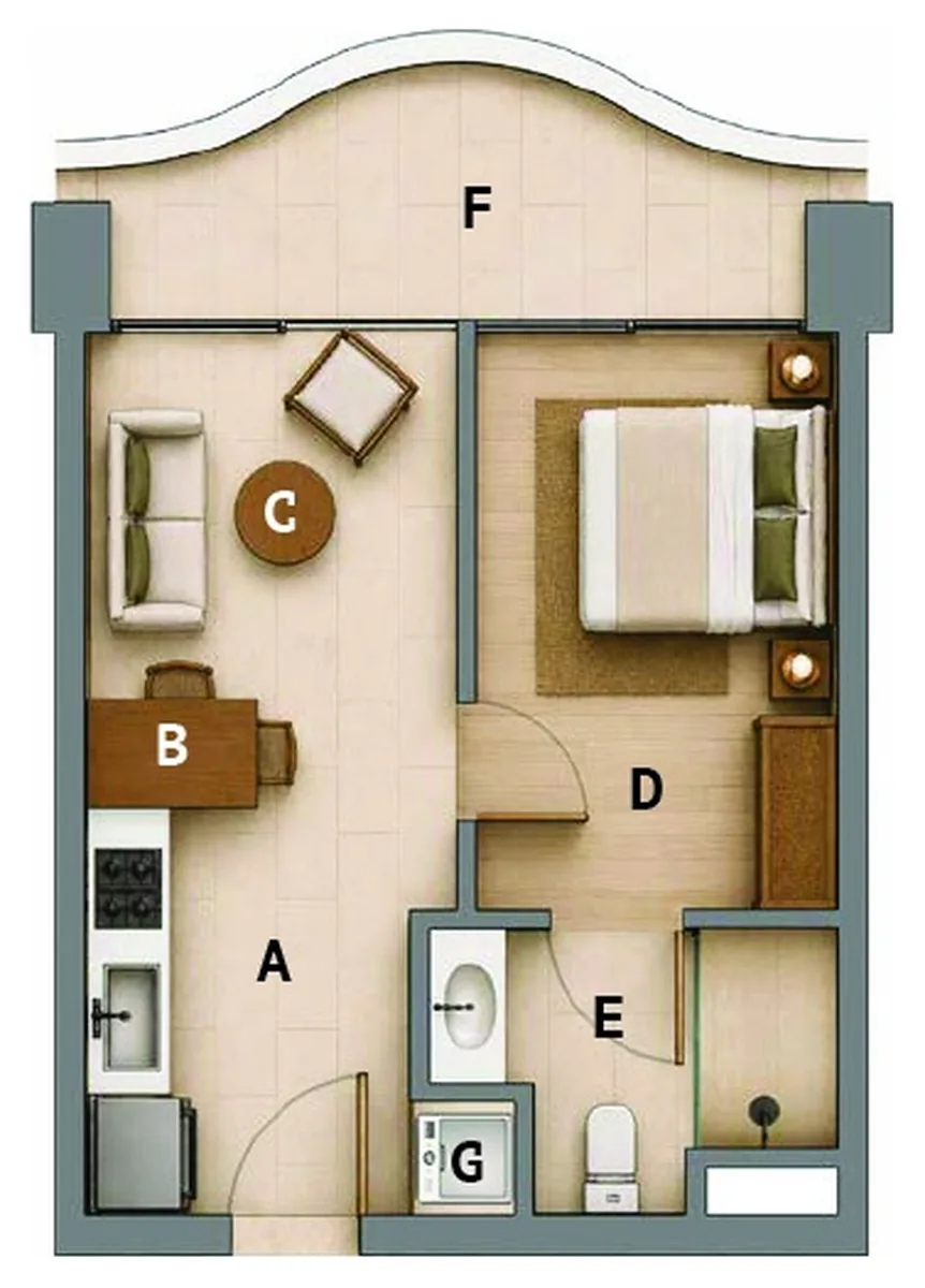 Elegance Residence 1 bedroom 42 sqm floor plan, type A1