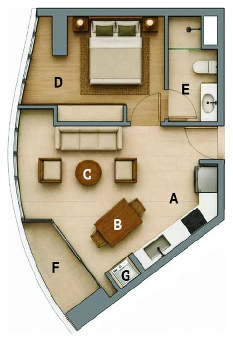 Elegance Residence 1 bedroom 43 sqm floor plan, type A5
