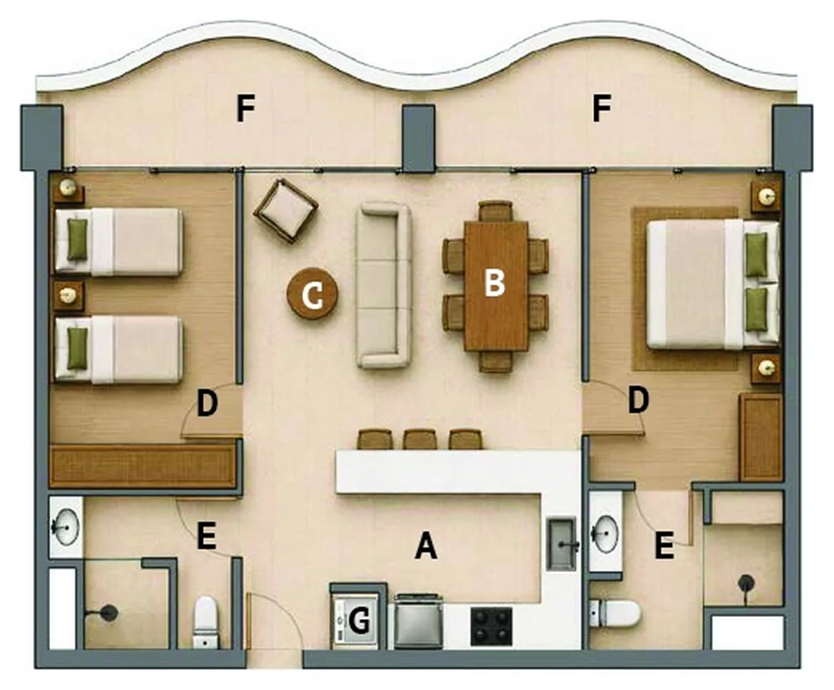 Elegance Residence 2 bedroom 86 sqm floor plan, type B1