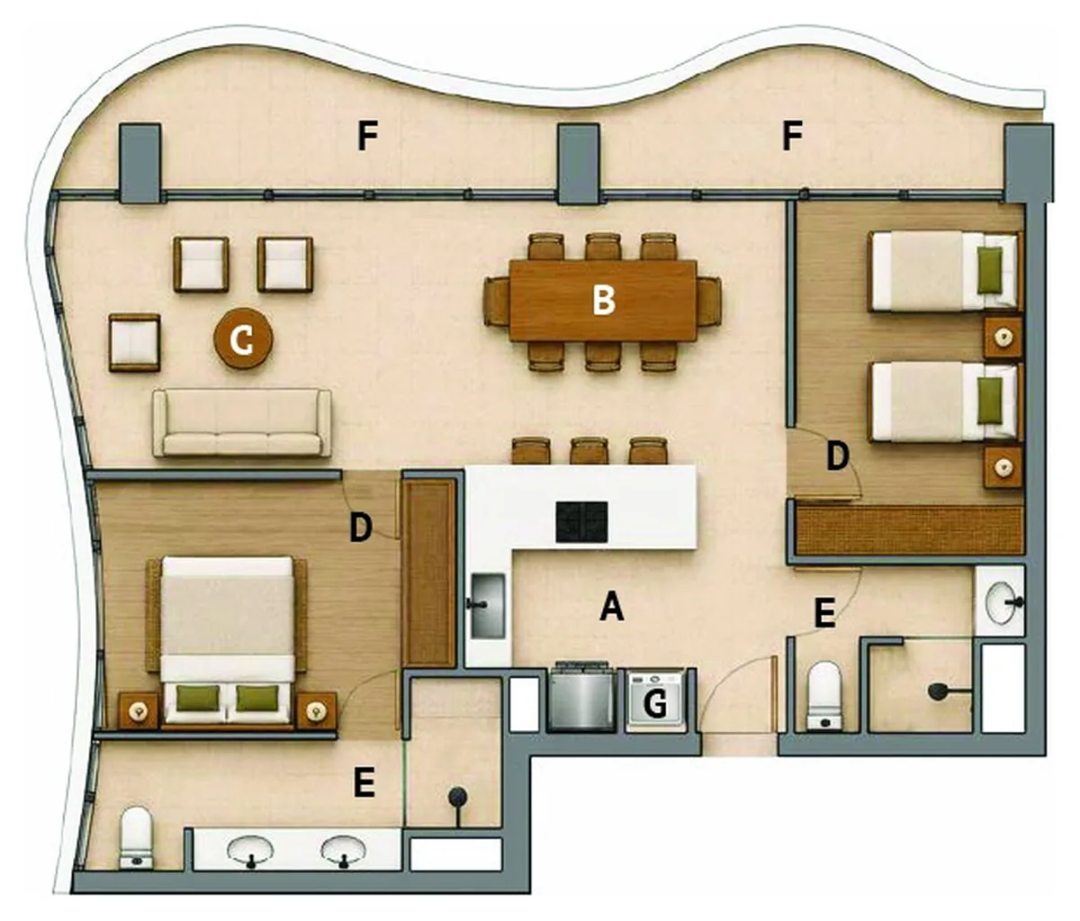 Elegance Residence 2 bedroom 100 sqm floor plan, type B2