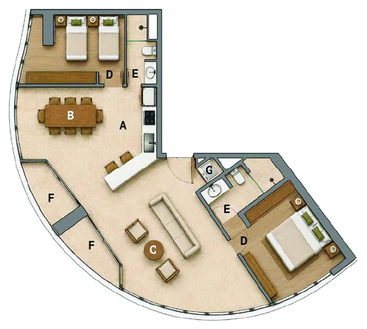 Elegance Residence 2 bedroom 92 sqm floor plan, type B3