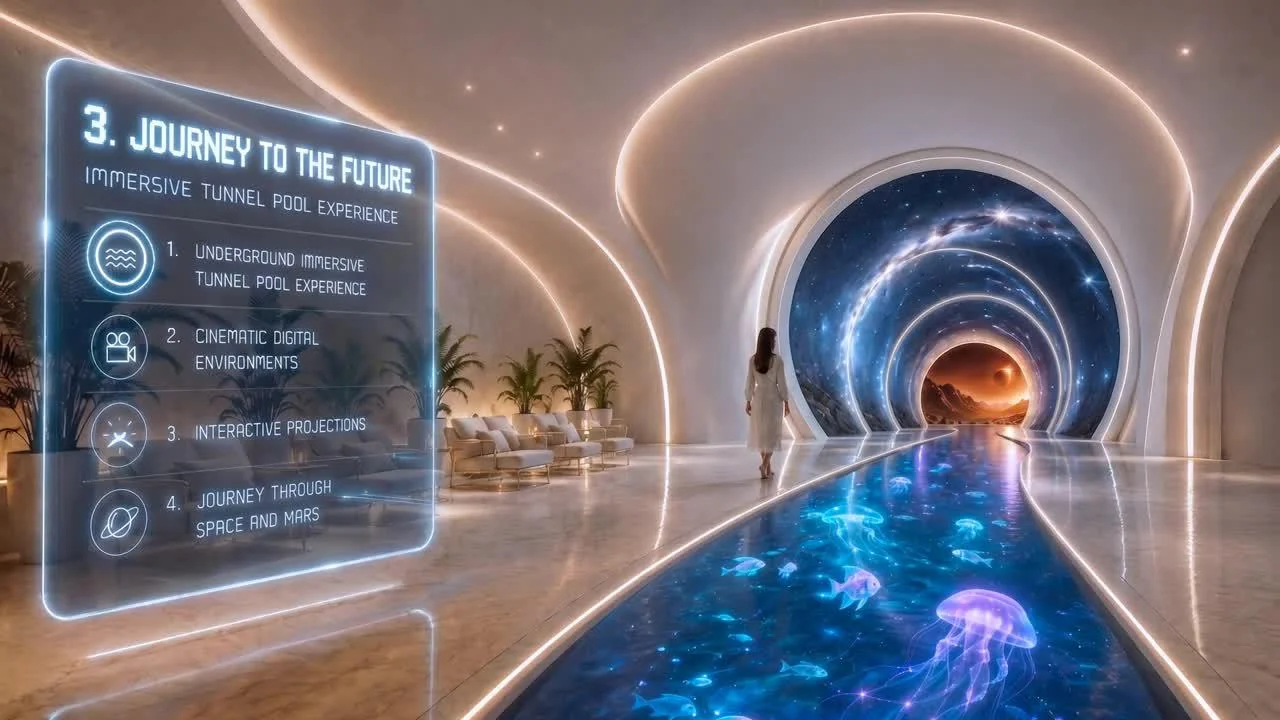 Journey to the Future immersive underground pool tunnel, Embassy World