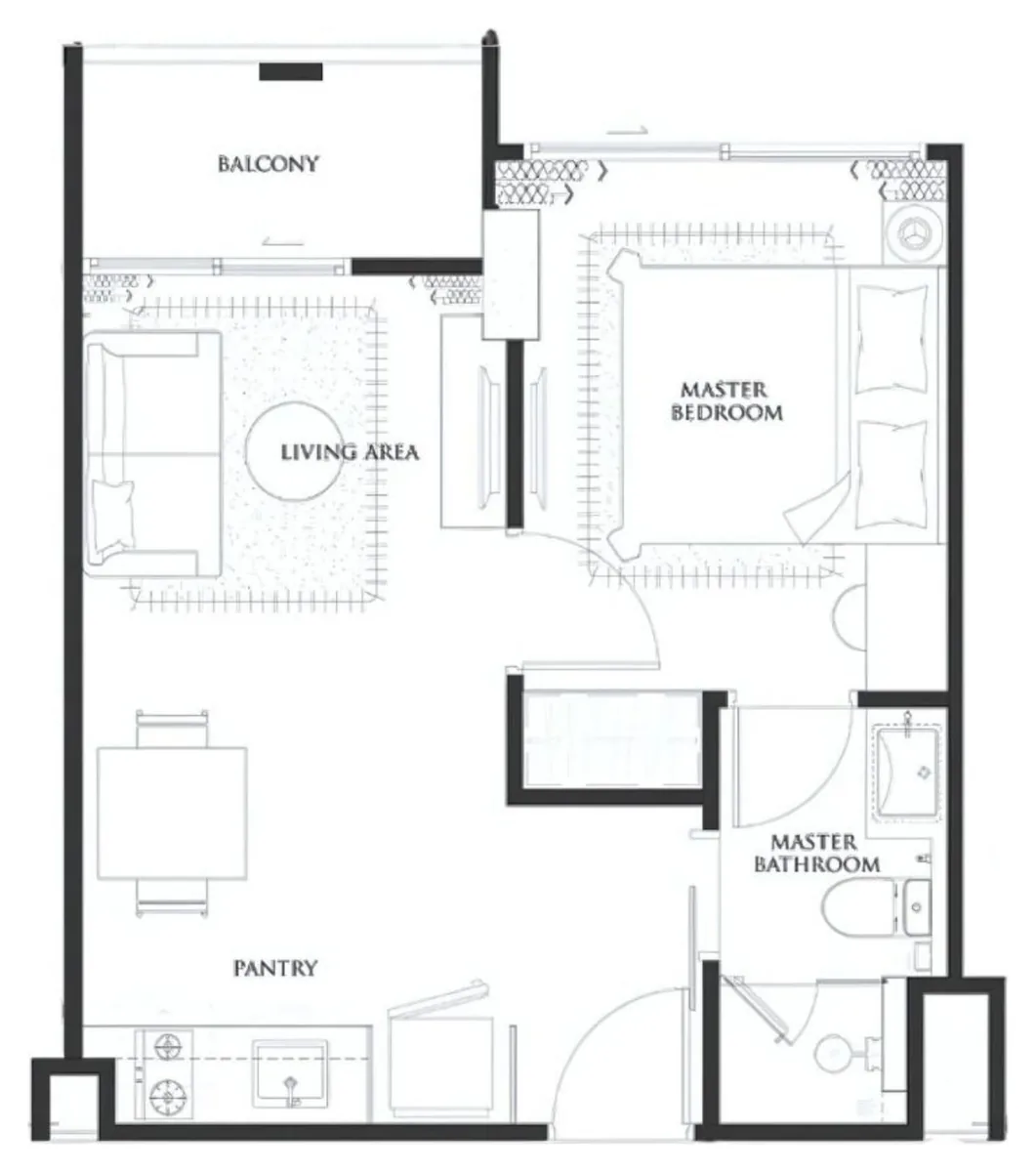Embassy World 1 bedroom 34 sqm floor plan