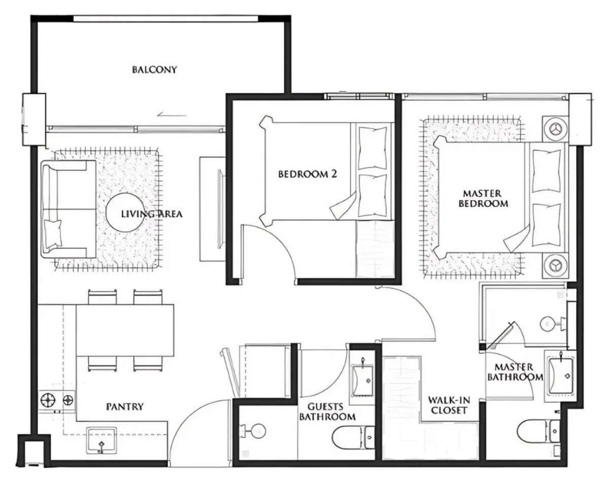 Embassy World 2 bedroom 52 sqm floor plan