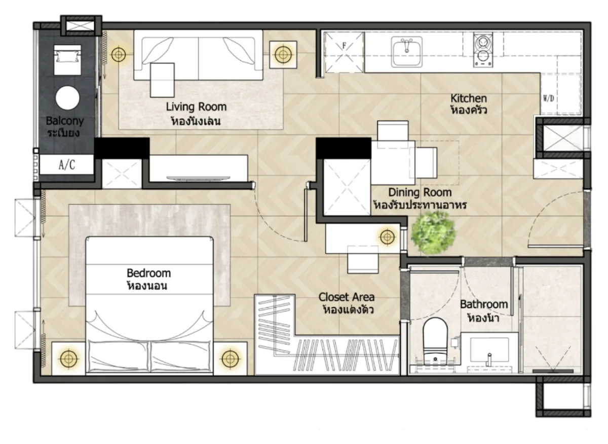 Level Pratumnak 1 bedroom 42 sqm floor plan