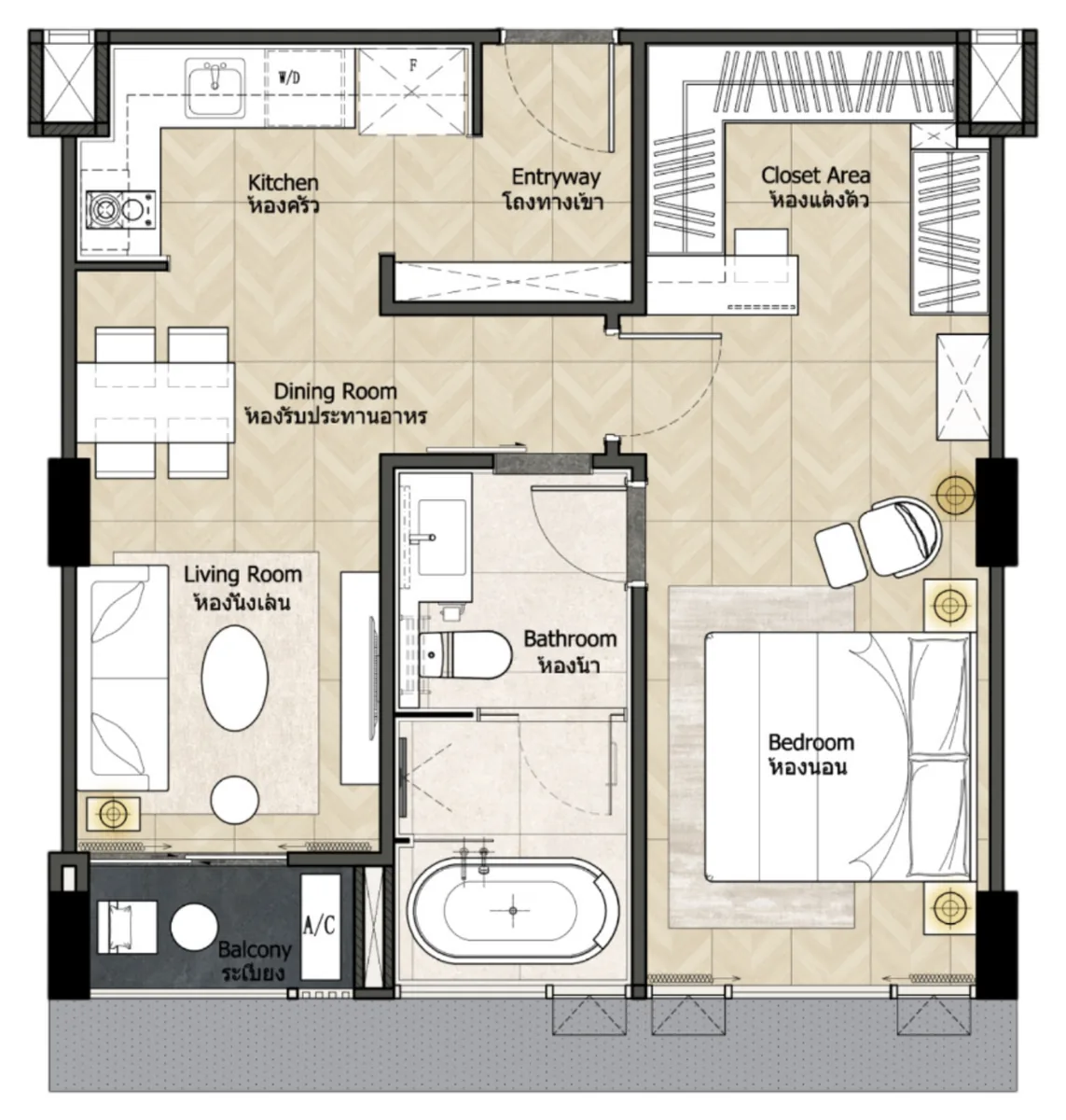 Level Pratumnak 1 bedroom 42 sqm floor plan, alternative layout