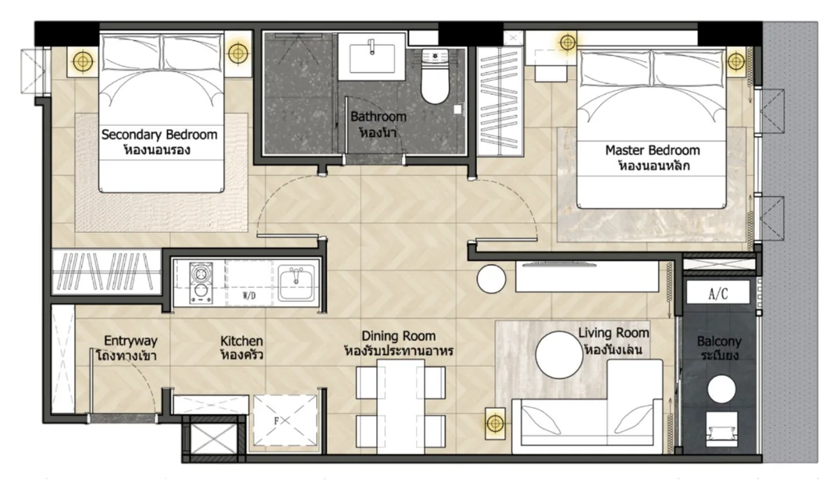 Level Pratumnak 2 bedroom 43 sqm floor plan