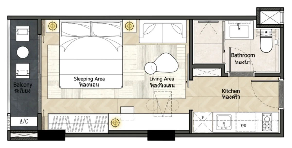 Level Pratumnak studio 27 sqm floor plan