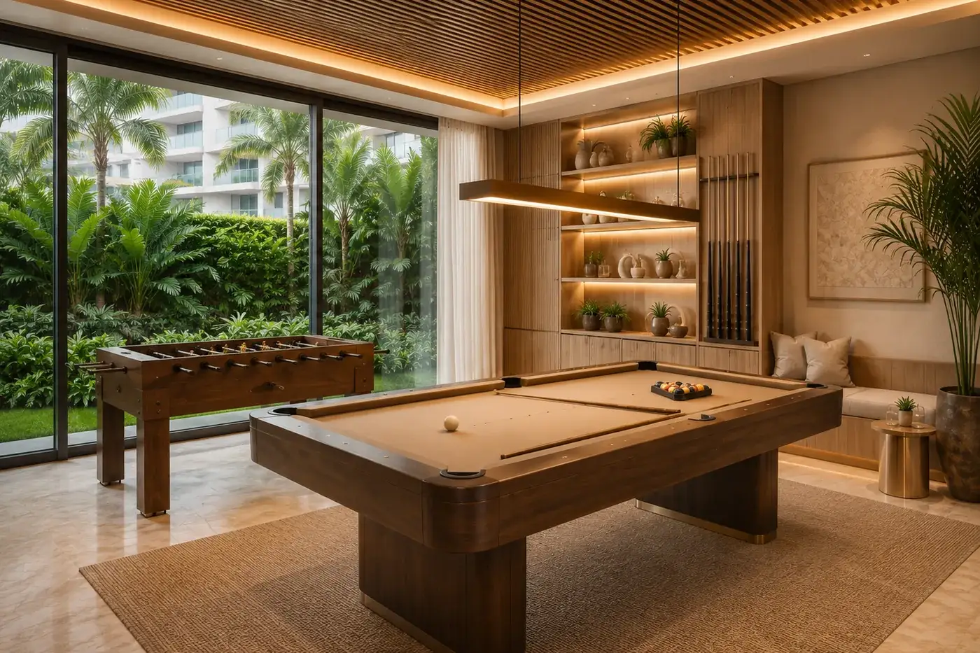 Games lounge with billiards