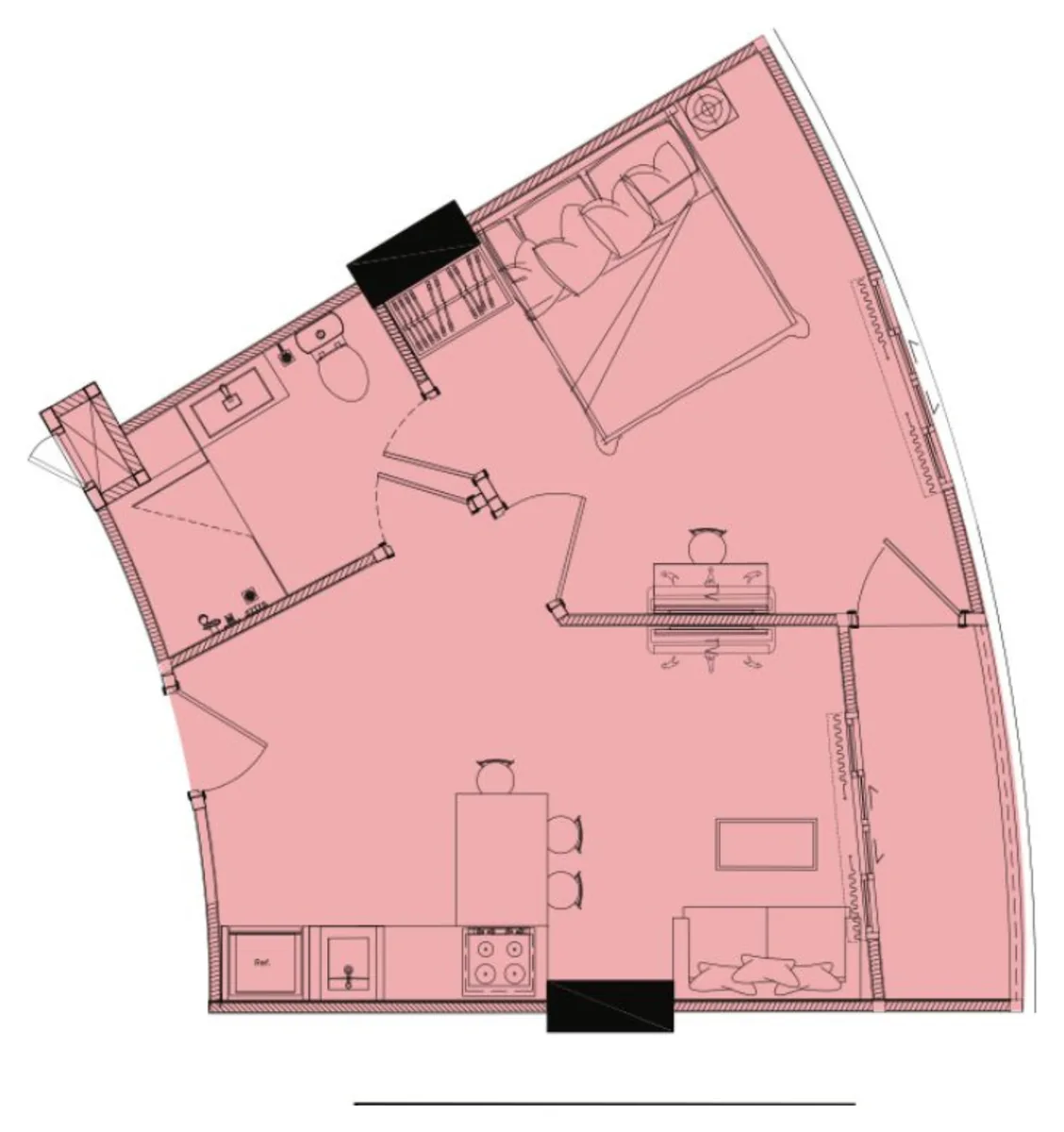 1 bedroom 35.7 sqm floor plan