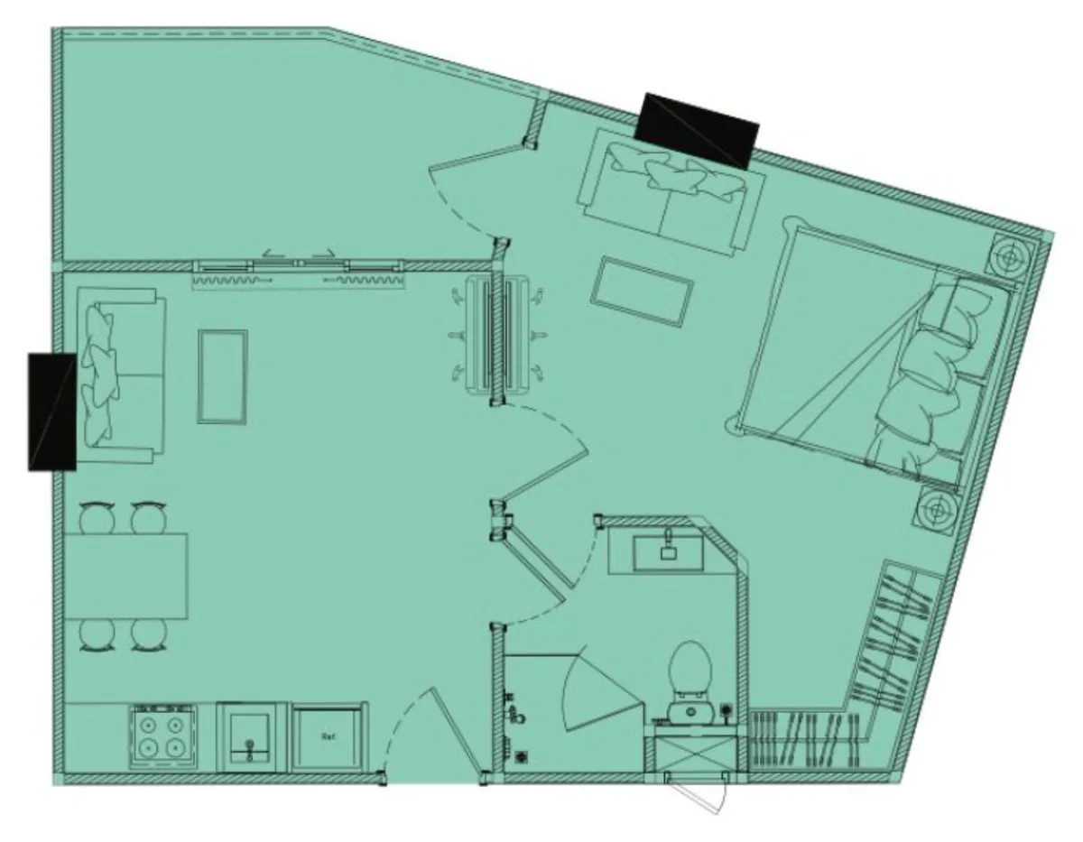 1 bedroom 46 sqm floor plan
