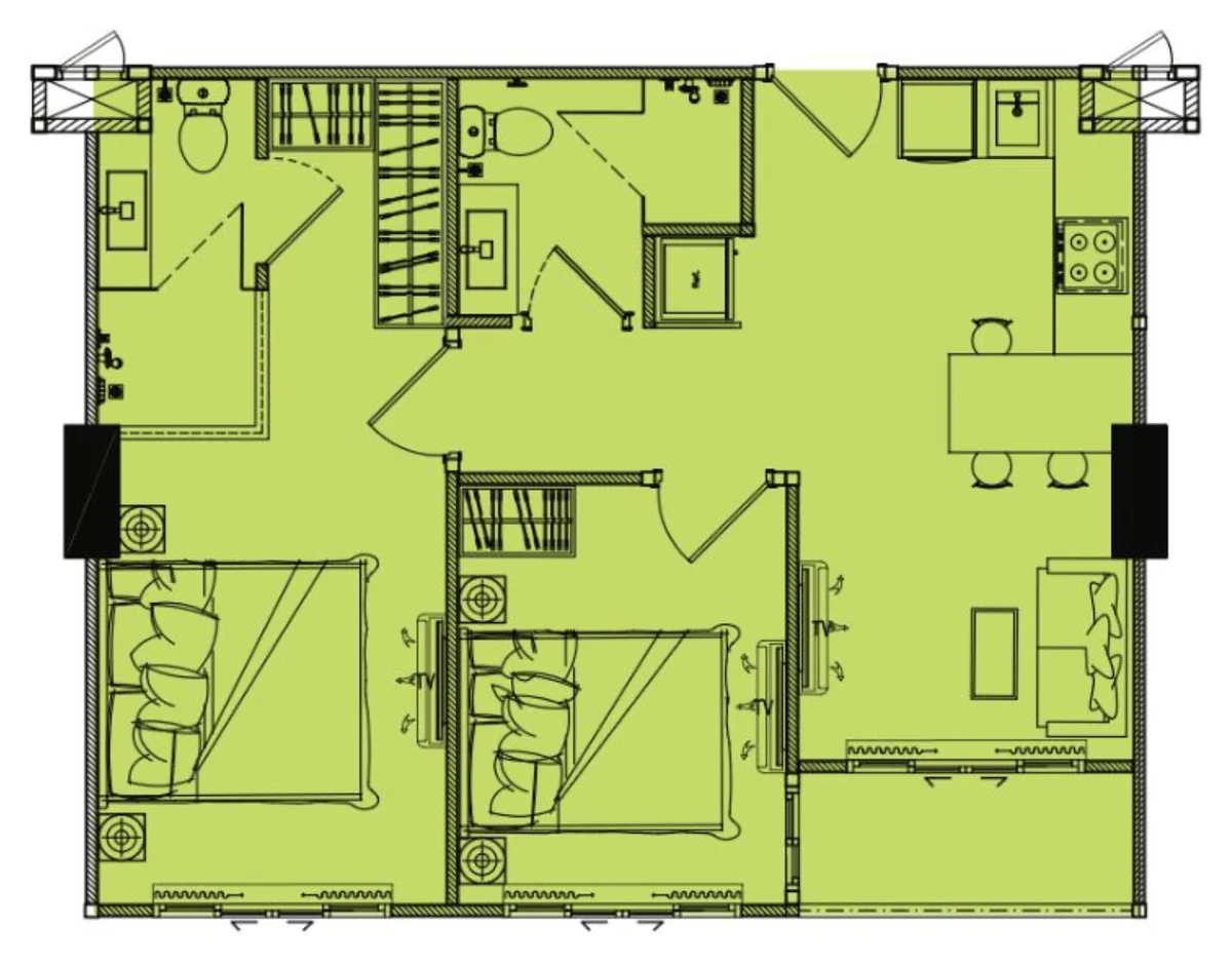 2 bedroom 52 sqm floor plan