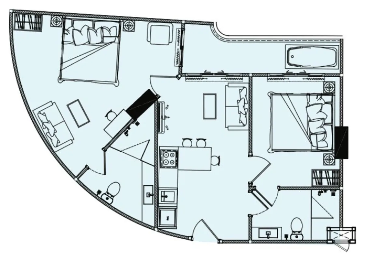 2 bedroom 65 sqm floor plan