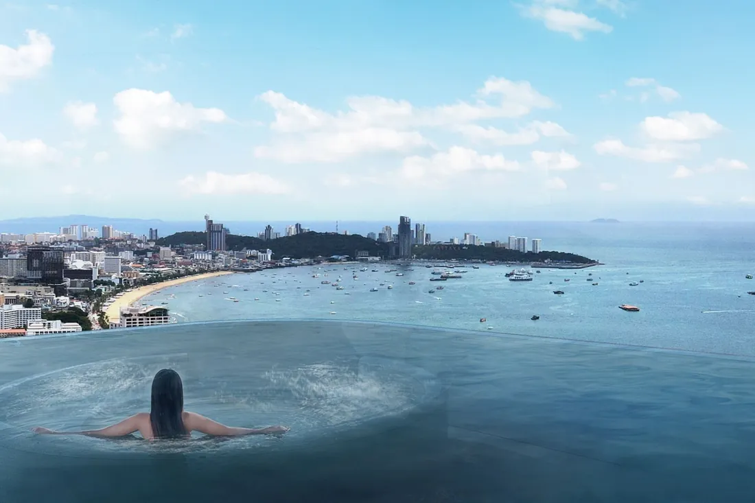 Infinity pool looking out over Pattaya Bay at Once Wongamat