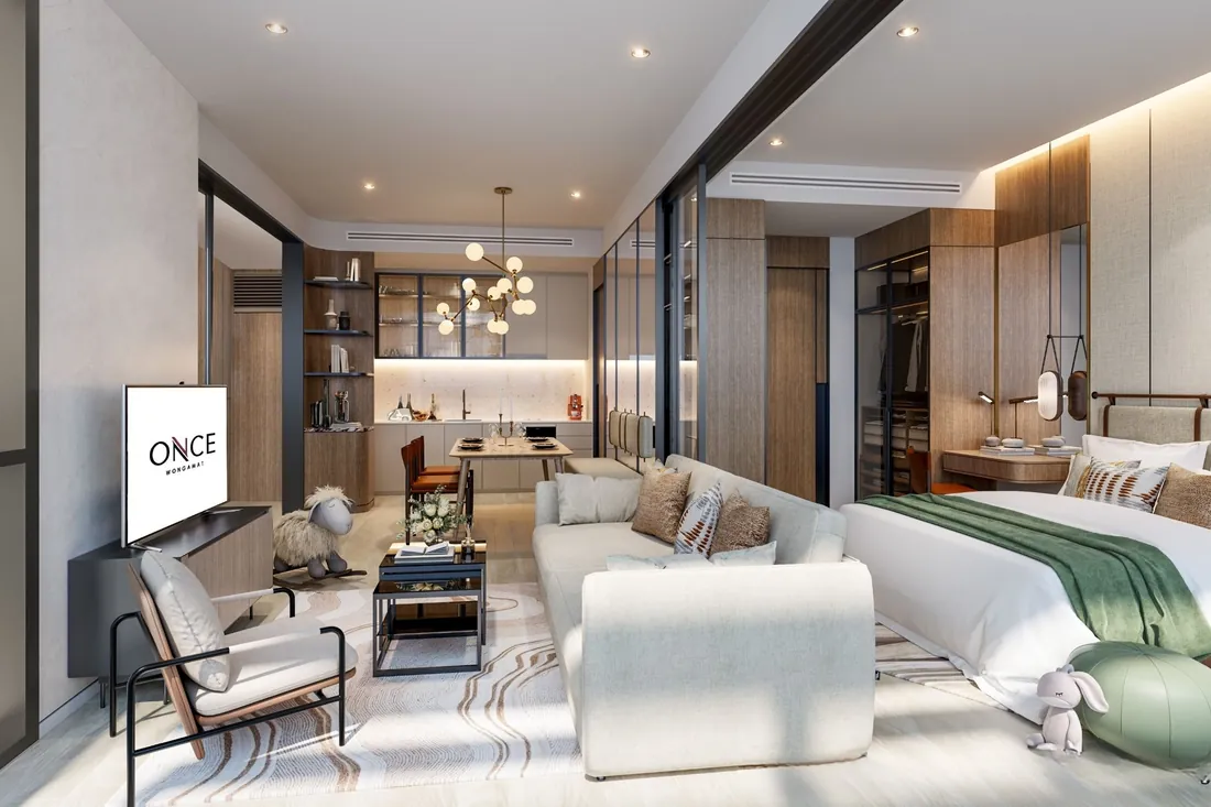 Bedroom and living area of a Once Wongamat show suite