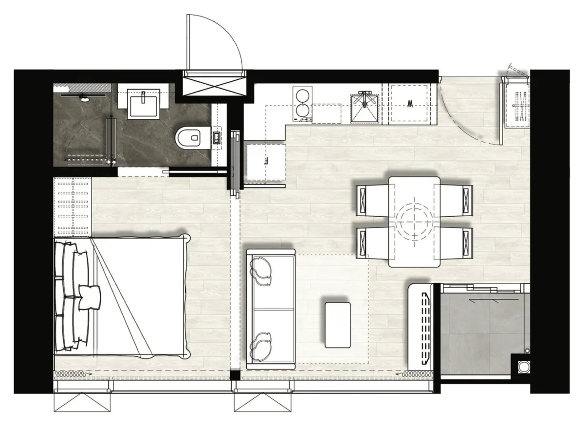 Once Wongamat 1 bedroom 34 sqm floor plan