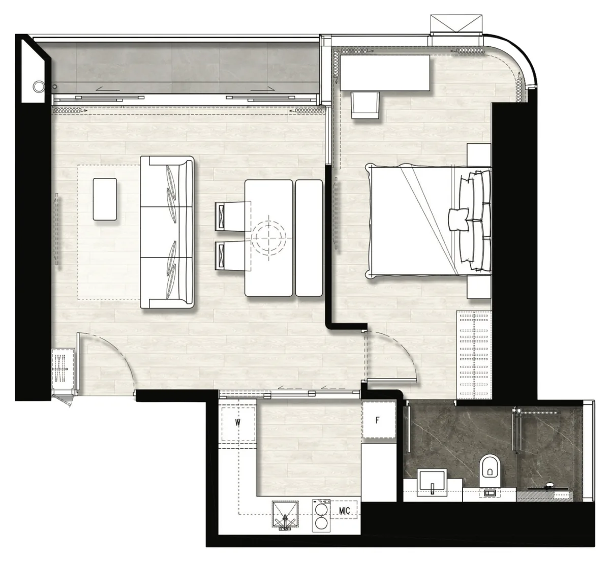 Once Wongamat 1 bedroom corner 56 sqm floor plan