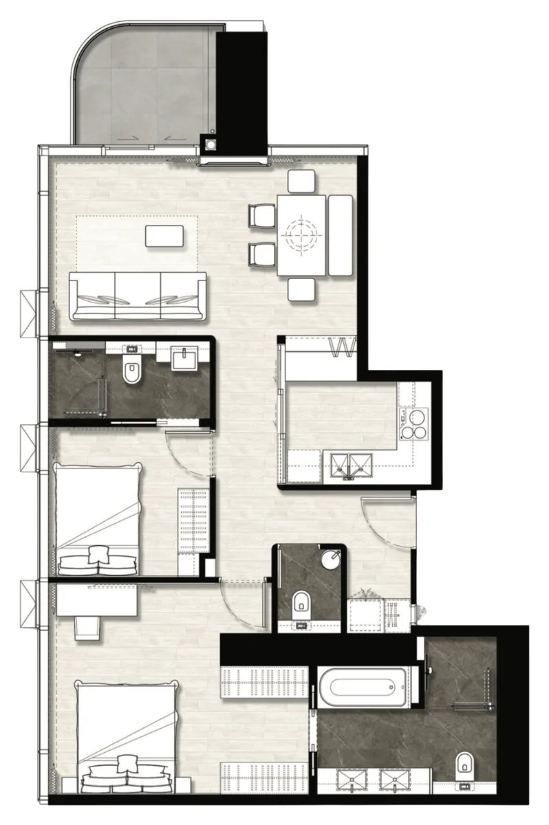 Once Wongamat 2 bedroom Wongamat Bay 88 sqm floor plan