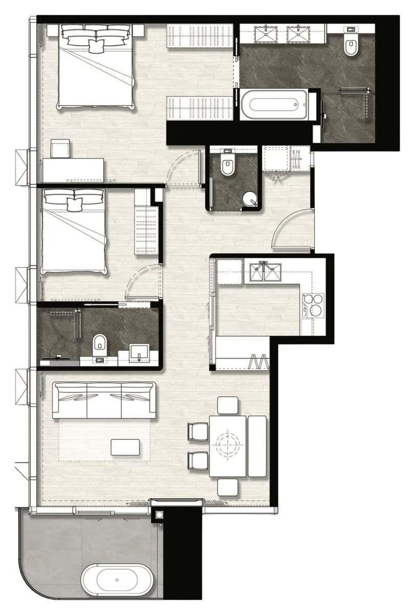 Once Wongamat 2 bedroom Pattaya Bay 90 sqm floor plan