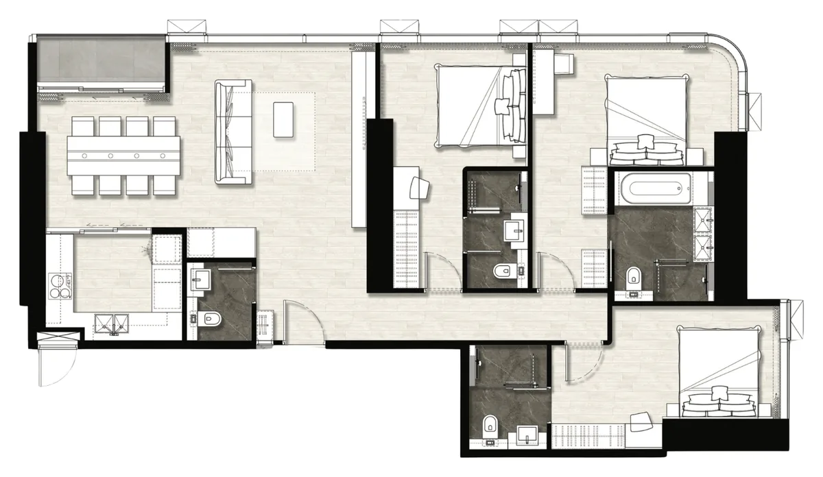 Once Wongamat 3 bedroom corner 123 sqm floor plan