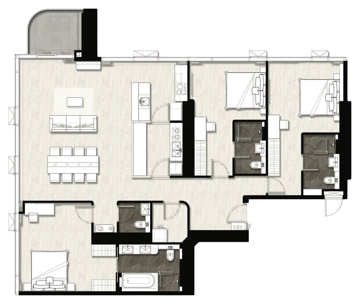 Once Wongamat 3 bedroom Wongamat Bay 164 sqm floor plan