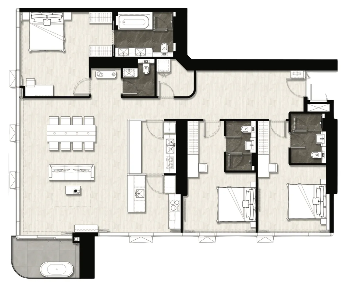 Once Wongamat 3 bedroom Pattaya Bay 172 sqm floor plan