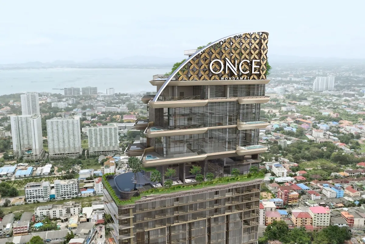 Once Wongamat, a 56-storey landmark tower with a sculptural sky arch on the Wongamat skyline, North Pattaya