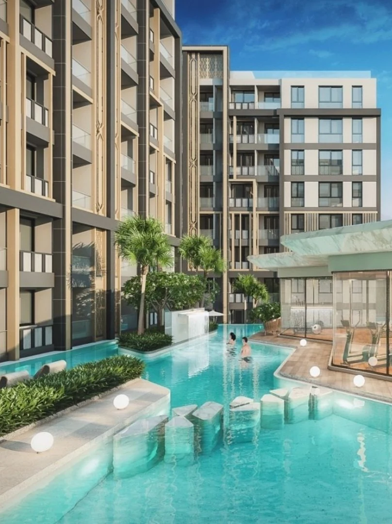Pristine Park 3 lagoon pool and low-rise buildings, Jomtien