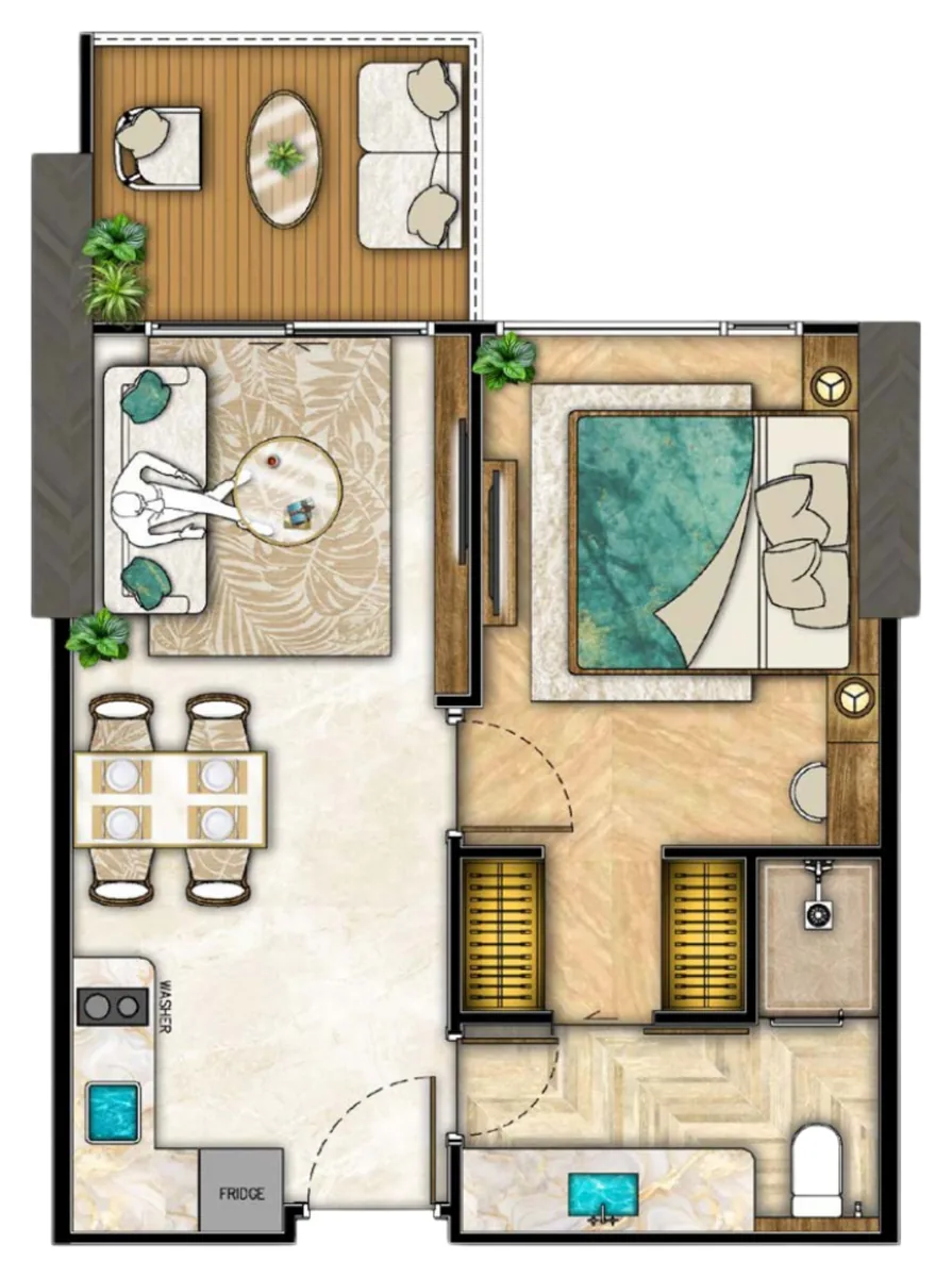 The Riviera Palm Beach 1 bedroom 44 sqm floor plan