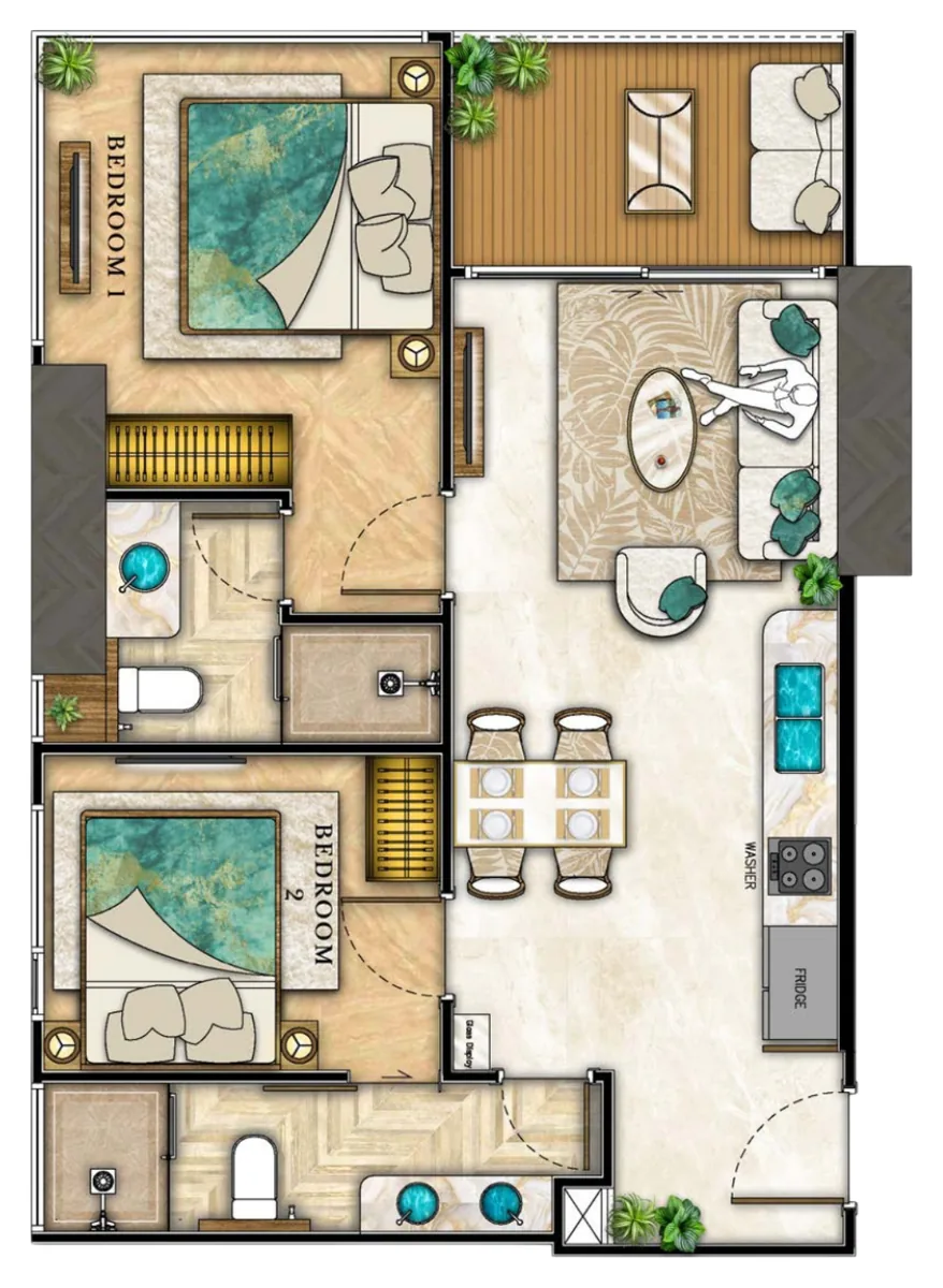 The Riviera Palm Beach 2 bedroom 61 sqm floor plan