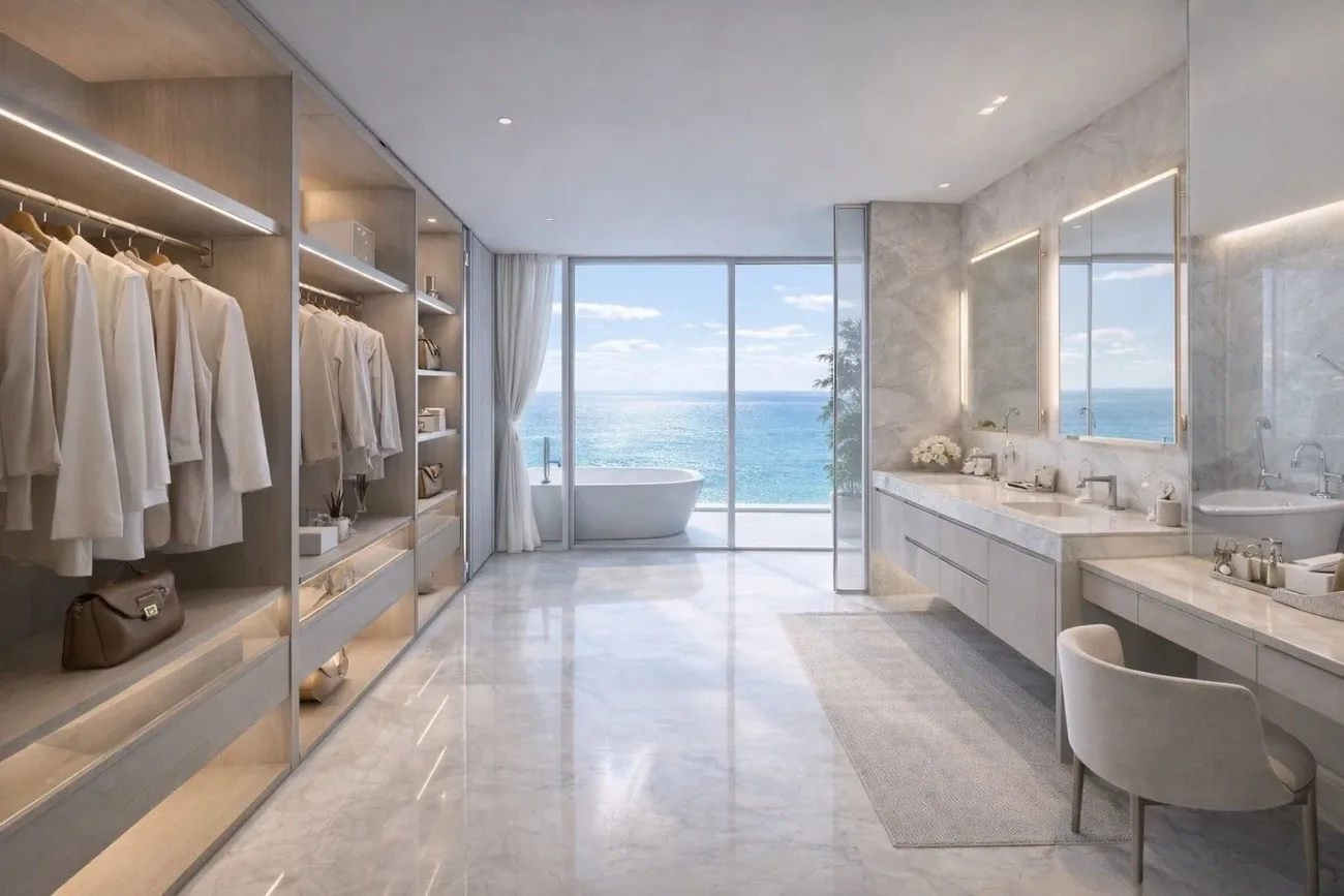 Penthouse dressing room and bath with sea view, Sea Sky by Sands