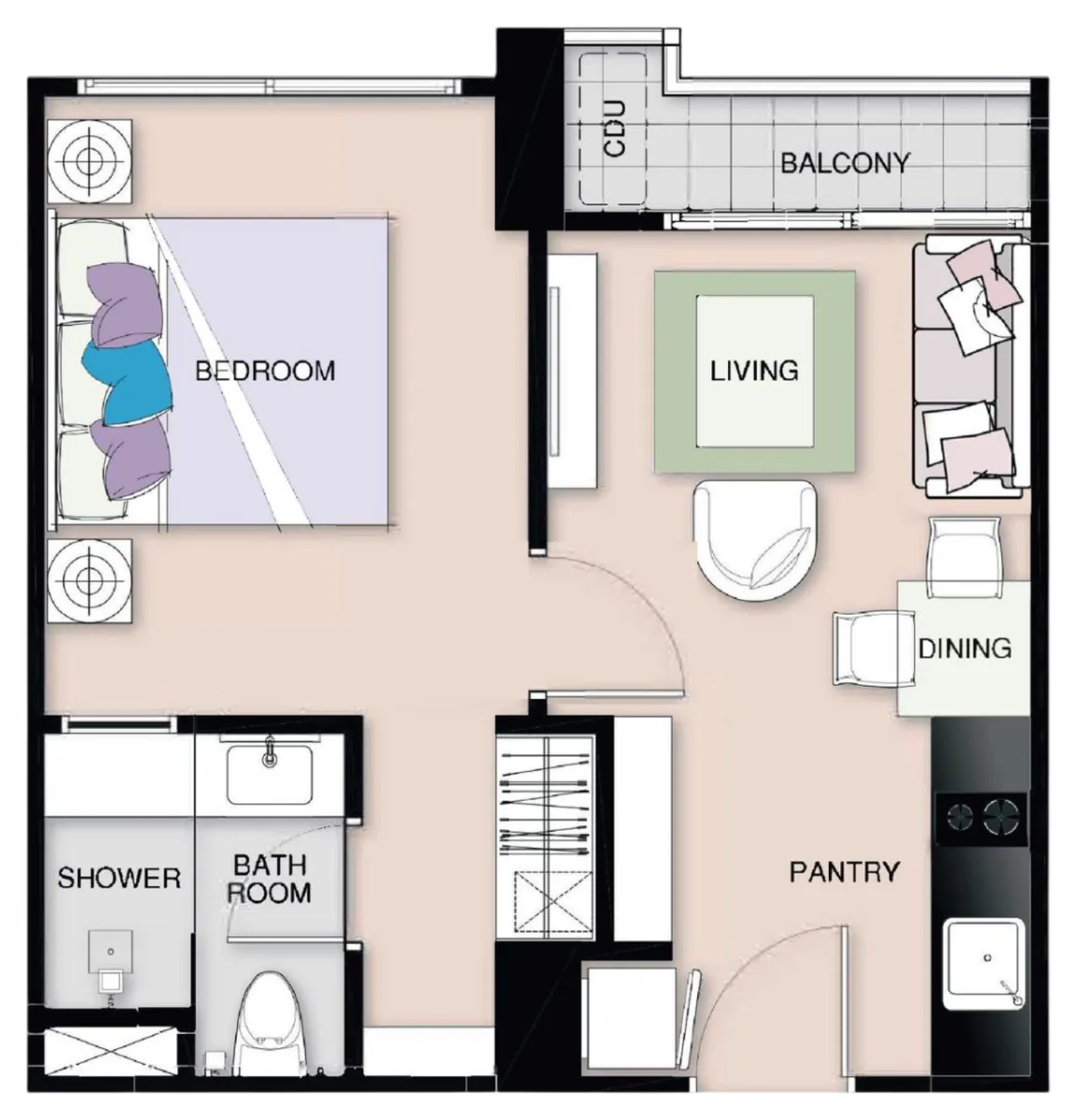 Seven Seas Le Carnival 1 bedroom 34.5 sqm floor plan