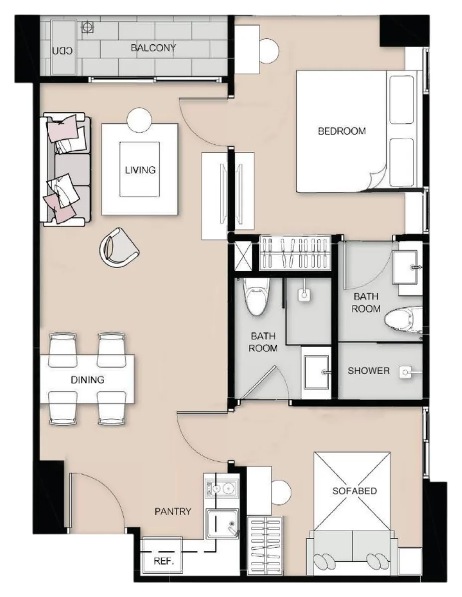 Seven Seas Le Carnival 2 bedroom 56 sqm floor plan