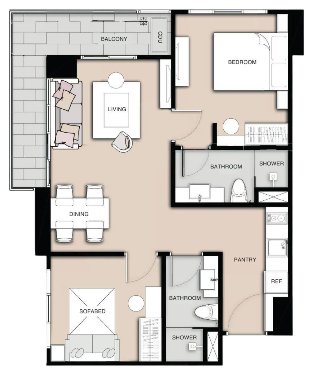 Seven Seas Le Carnival 2 bedroom 62 sqm floor plan