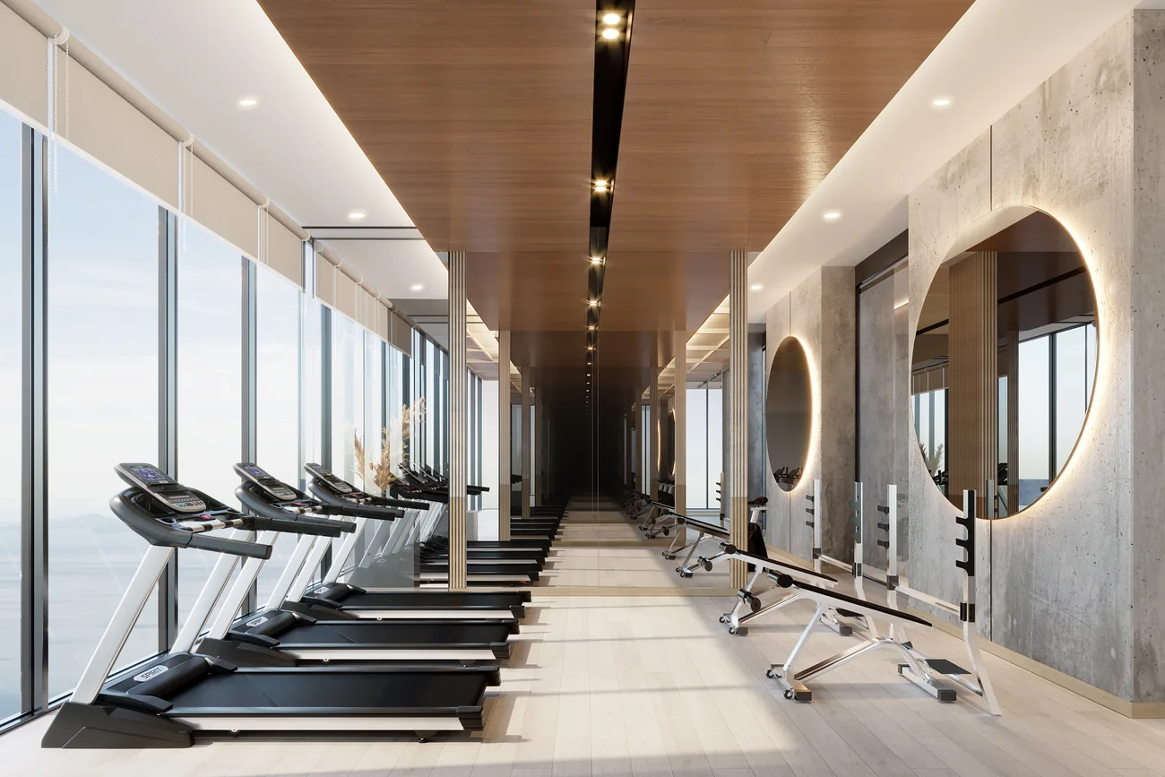 Rooftop gym with sea views